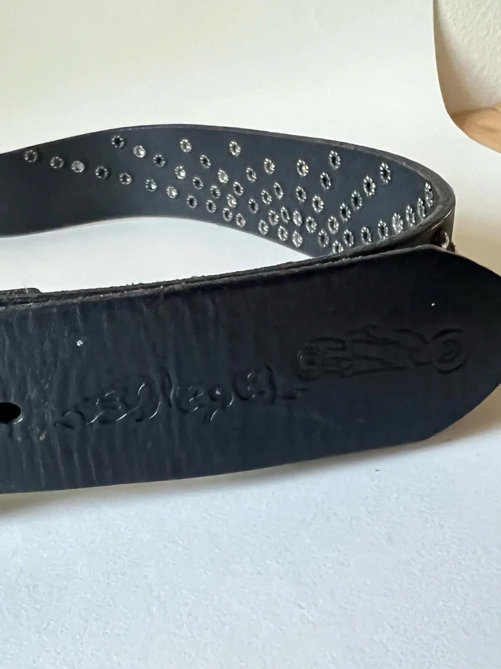 Diesel Black Leather Studded Belt with Silver Buckle Made in Italy Vintage
